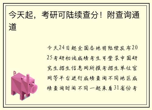 今天起，考研可陆续查分！附查询通道