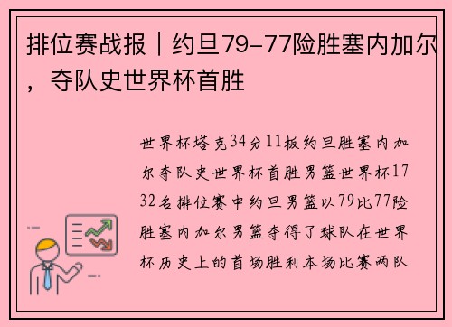 排位赛战报｜约旦79-77险胜塞内加尔，夺队史世界杯首胜
